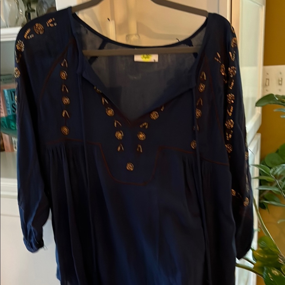 Navy Blue Embroidered Women's Top